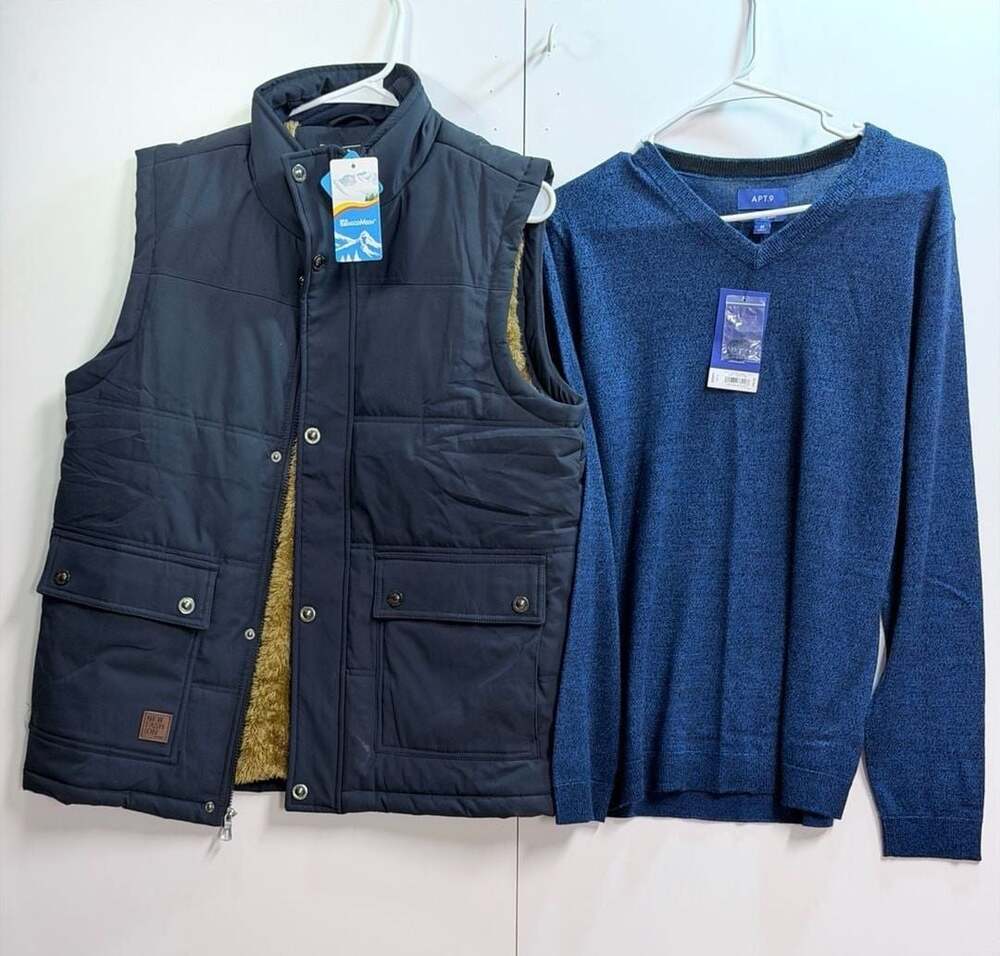 Magcomsen Fleece Lined Puffer Vest and Apt. 9 V-Neck Sweater Set